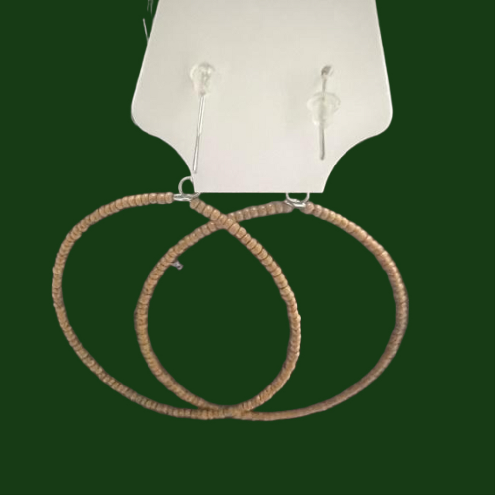 FASHION JEWELRY beaded hooped earrings. Medium sized hoops. Brown in color